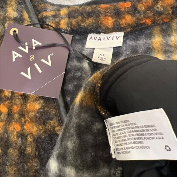 Ava & Viv Brown Cardigan Plaid Open Front Coatigan Size 4XL - Picture 10 of 16